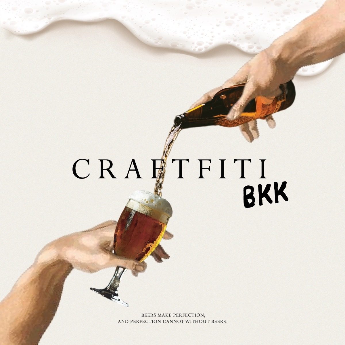 Craftfiti BKK — God's hand pouring beer into Adam's glass